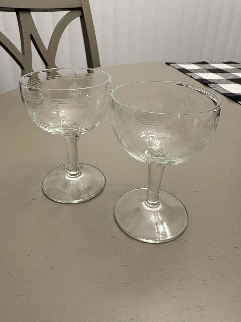 Vintage Standard Glass Criss Cross Bands Champagne Coupe Stemware